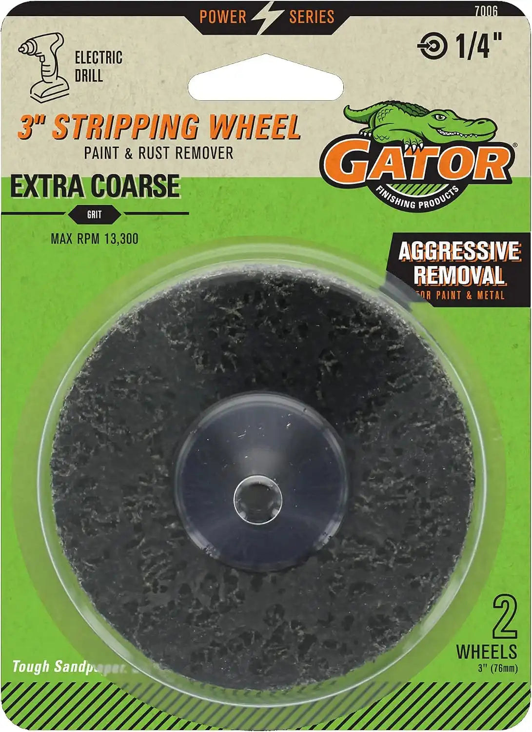 Gator 3" Drill Mounted Stripping Wheel, Aluminum Oxide, Extra Coarse Grit, 2 Pack