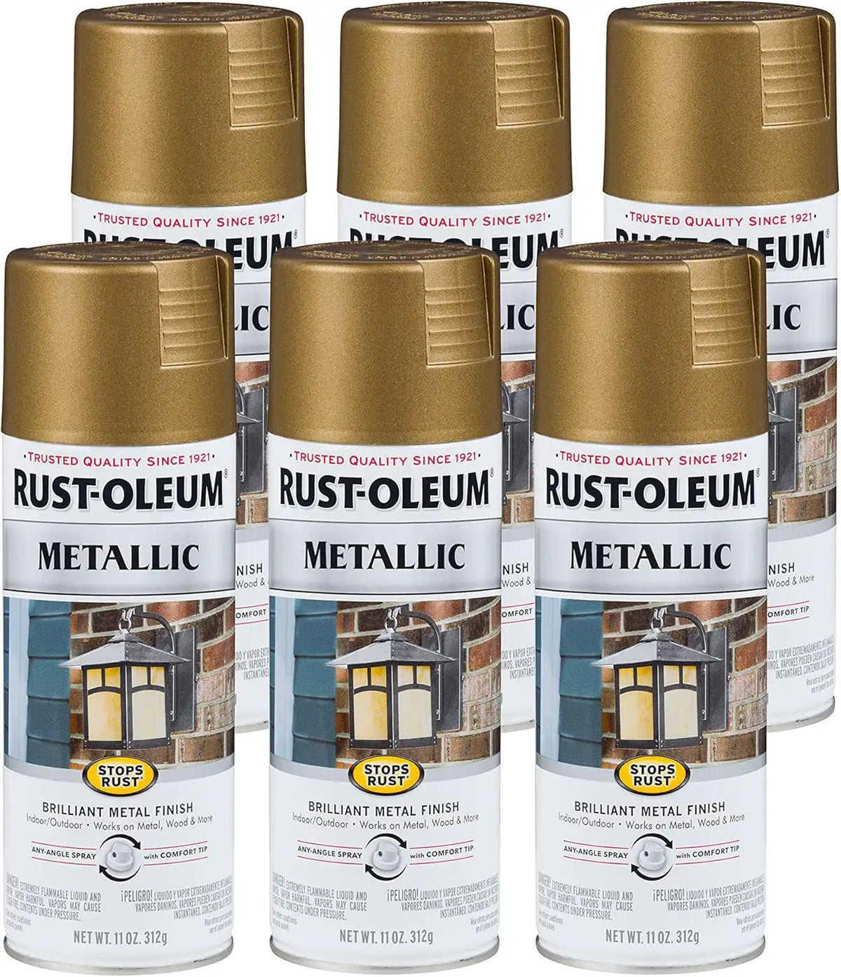 Rust-Oleum 313142-6PK Stops Rust Metallic Spray Paint, 11 oz, Champagne Bronze, 6 Pack