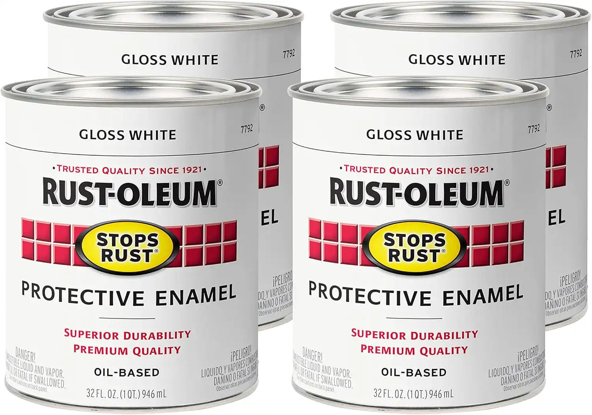 Rust-Oleum 7792504-4PK Stops Rust Brush On Paint, Quart, Gloss White, (Pack of 4)