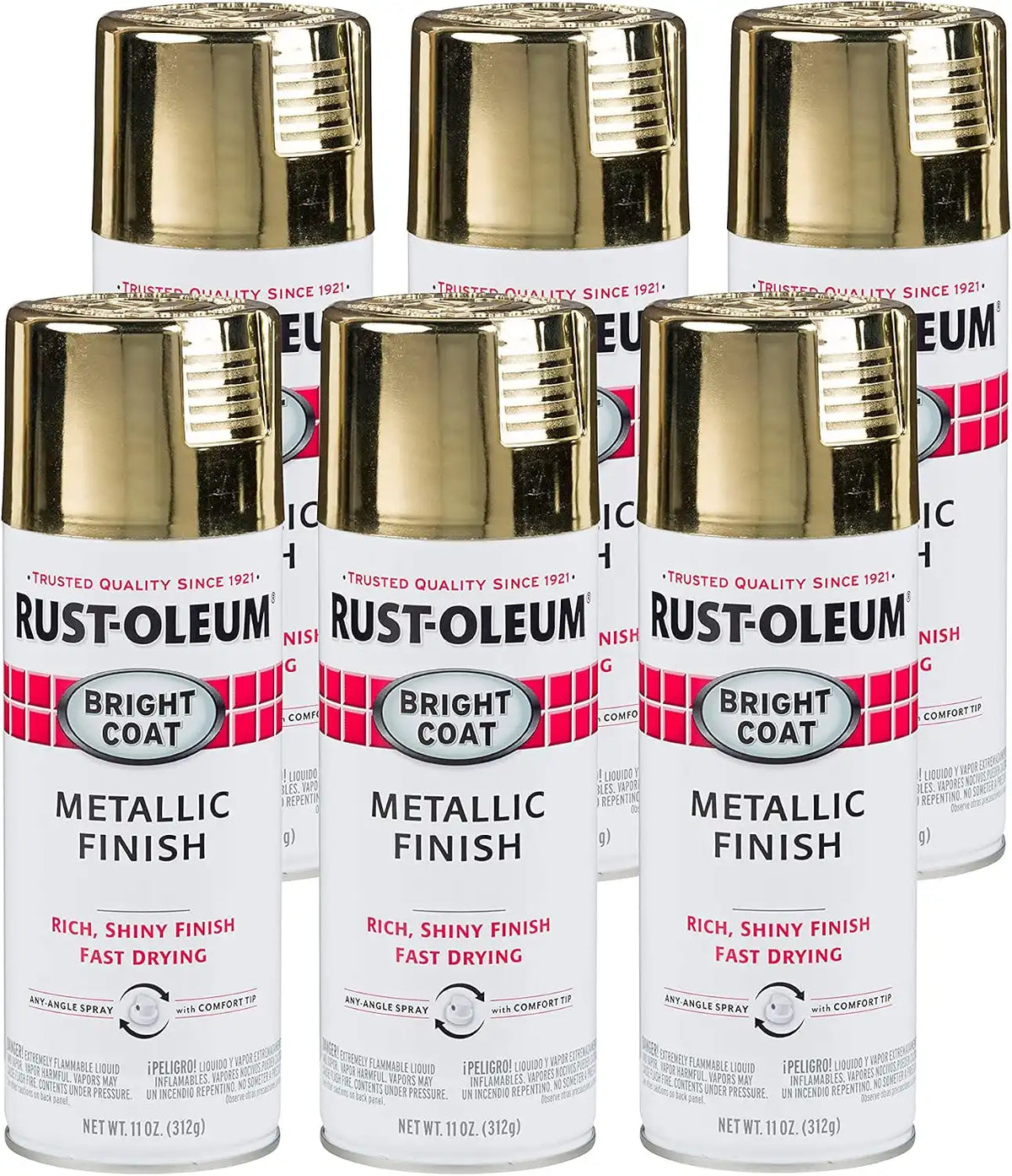 Rust-Oleum 7710830-6PK Stops Rust Bright Coat Metallic Spray Paint, 11 Ounce, Gold, (Pack of 6)