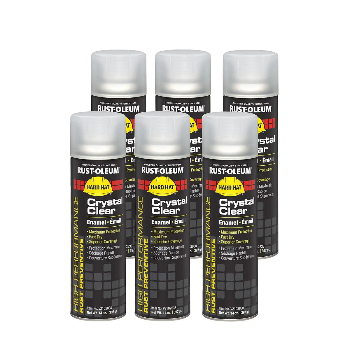 Rust-Oleum V2102838 High Performance V2100 System Rust Preventive Enamel Spray Paint, 20 fl. oz. Container, 15 oz. Fill, Crystal Clear, 6-Pack