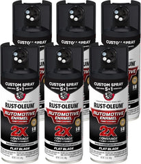 Rust-Oleum 2X Automotive Enamel Custom Spray 5-in-1 Spray Paint, 12 oz, Flat Black, 6 Pack