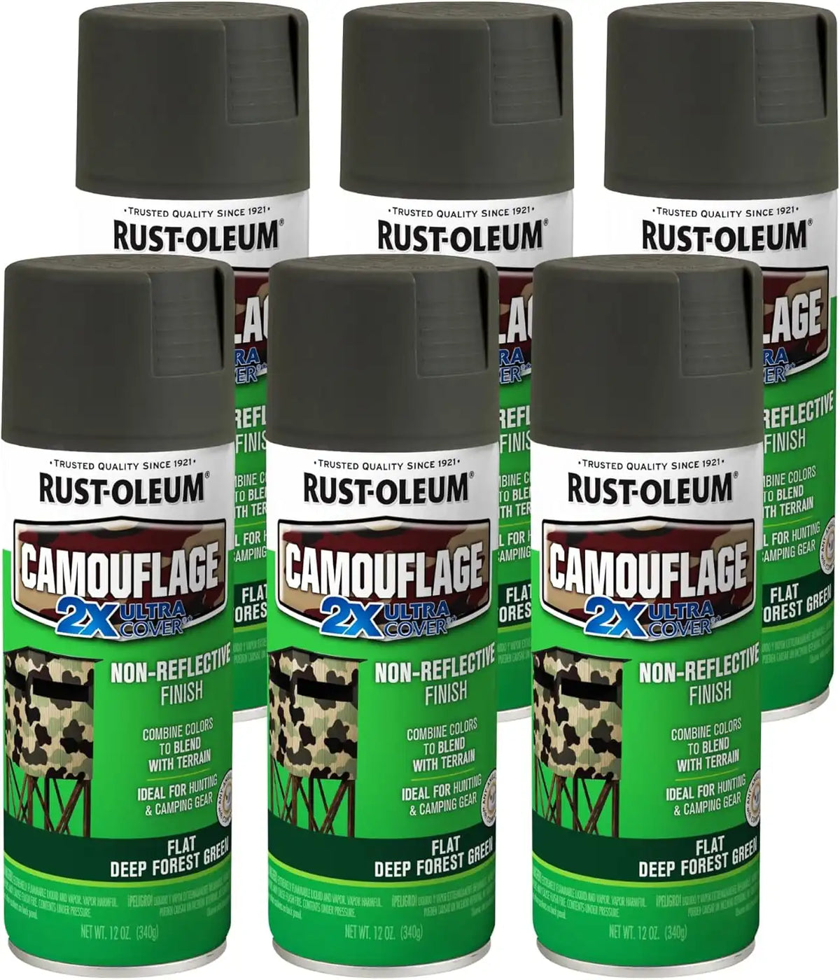 Rust-Oleum 279175-6PK Camouflage 2X Ultra Cover Spray Paint, Deep Forest Green, 12 Ounce (Pack of 6)