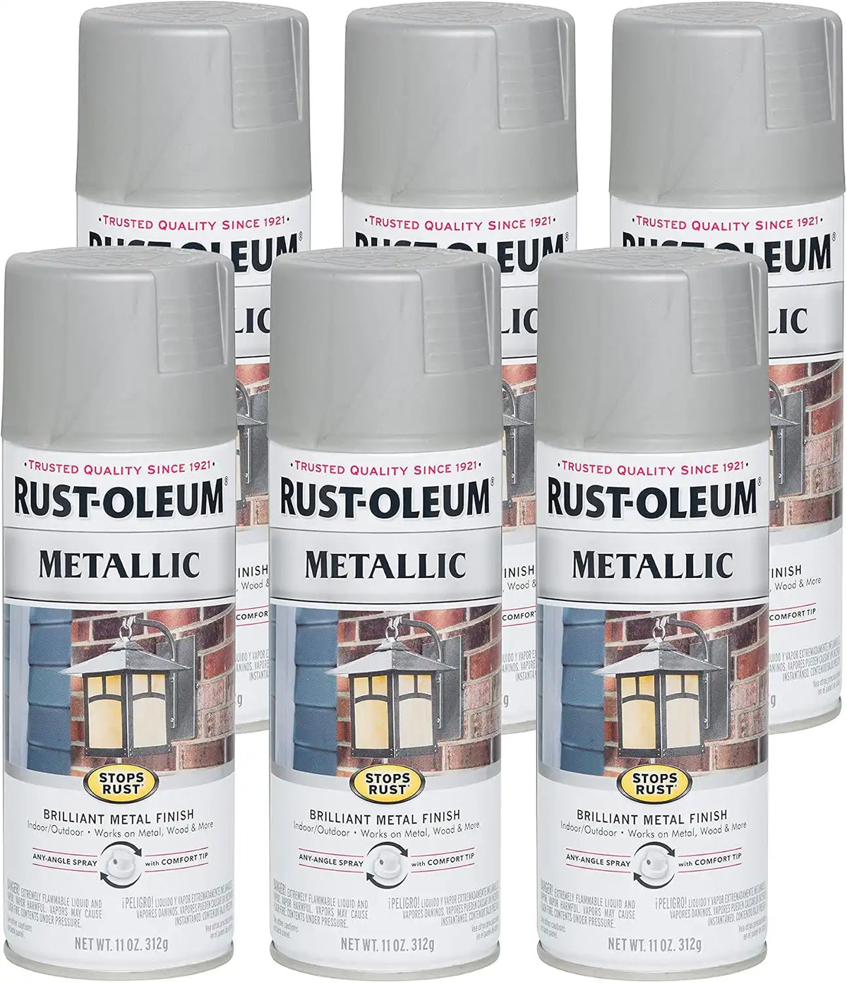 Rust-Oleum 7277830-6PK Stops Rust Metallic Spray Paint, 11 oz, Matte Nickel, 6 Pack