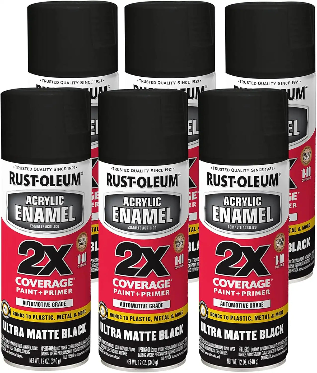 Rust-Oleum 372699-6PK Acrylic Enamel 2X Spray Paint, 12 oz, Ultra Matte Black, (Pack of 6)
