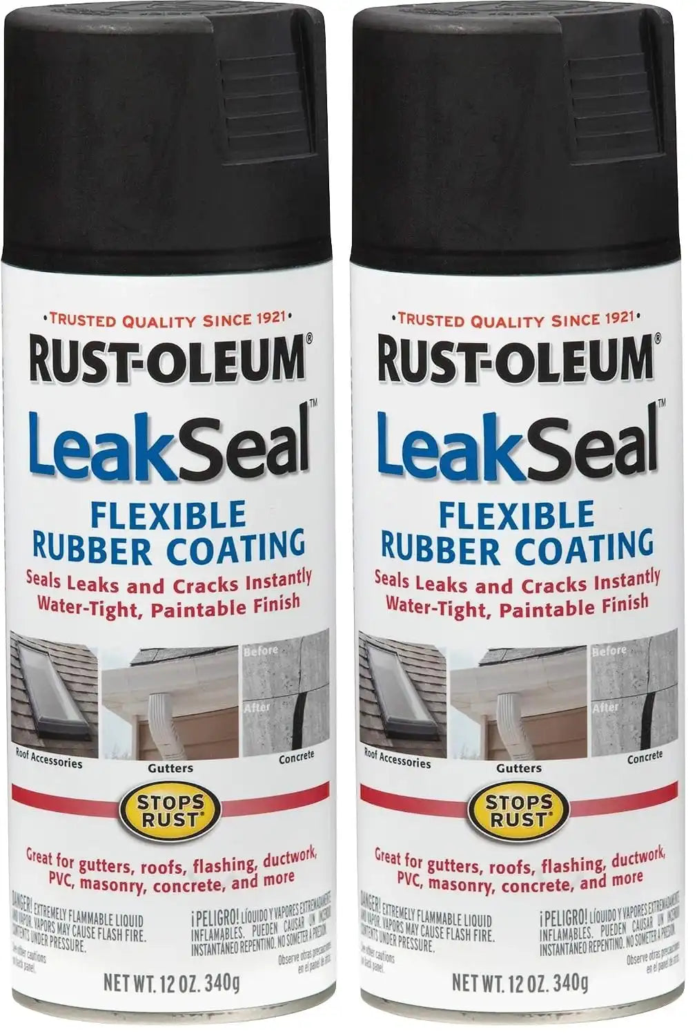 Rust-Oleum 265494 LeakSeal Flexible Rubber Coating Spray, 12 Ounce, Black, 12 Fl Oz (Pack of 2)
