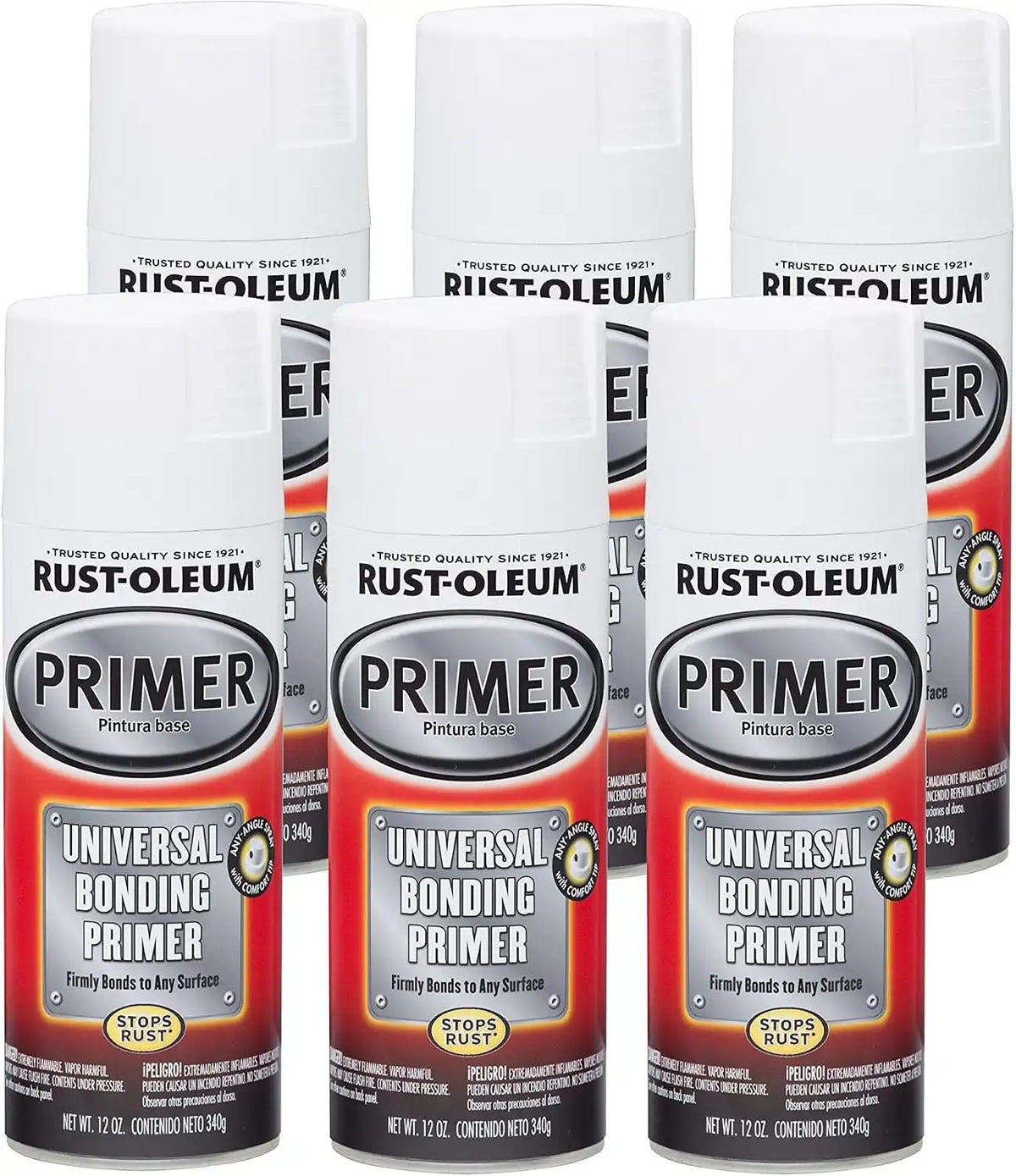 Rust-Oleum 286793-6PK Automotive Universal Bonding Primer Spray, 12 oz, Flat White, (Pack of 6)