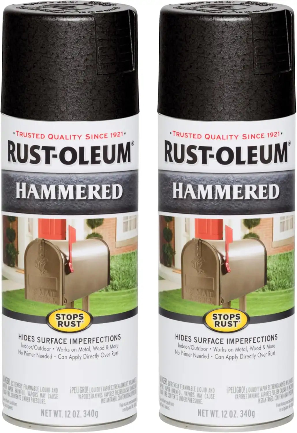 Rust-Oleum 7215830 Stops Rust Hammered Spray Paint, 12 oz, Black, 2 Pack