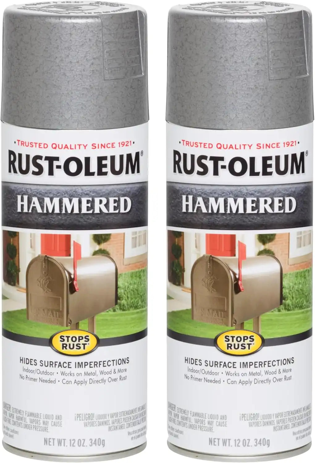 Rust-Oleum 7213830 Stops Rust Hammered Spray Paint, 12 oz, Silver, 2 Pack