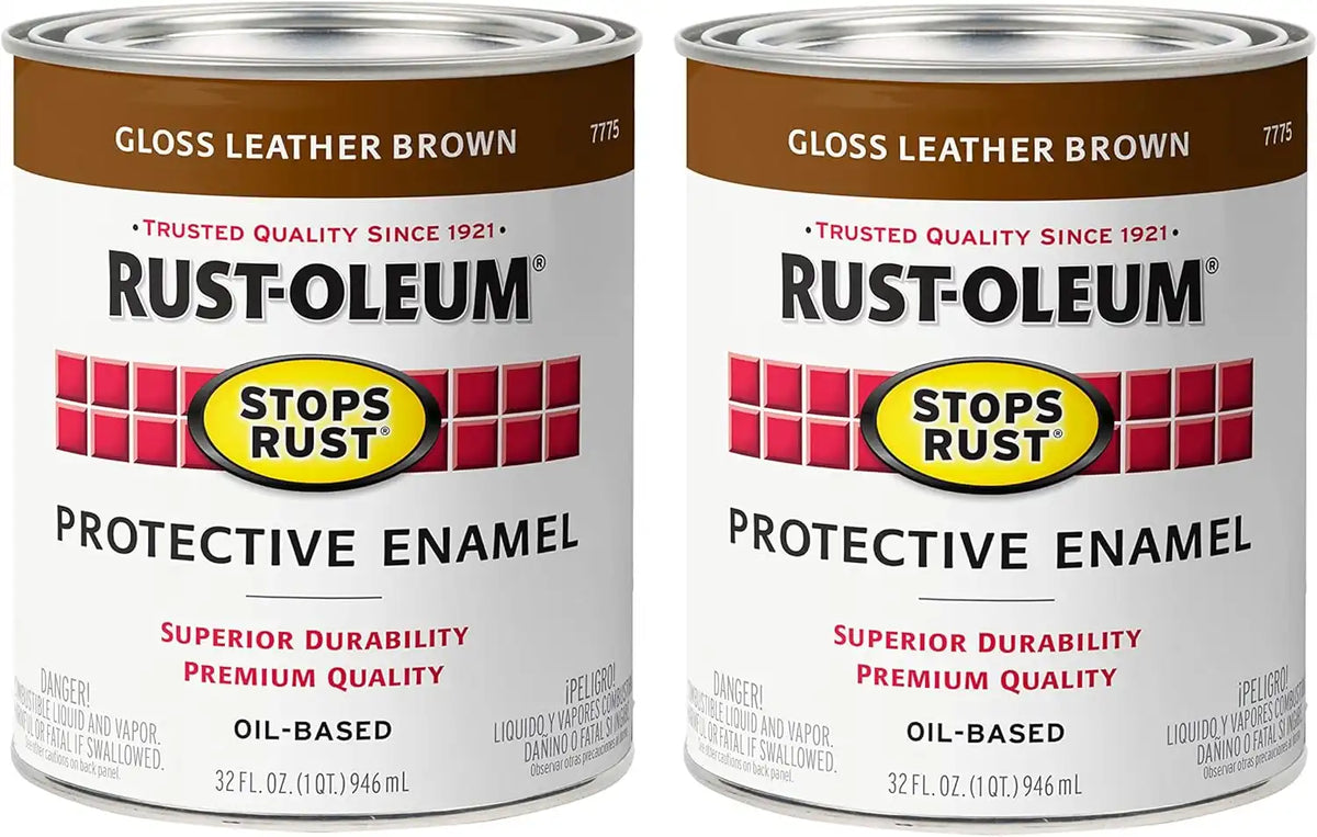 Rust-Oleum 7775502-2PK Stops Rust Brush On Paint, Quart, Gloss Leather Brown, (Pack of 2)