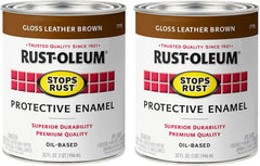 Rust-Oleum 7775502-2PK Stops Rust Brush On Paint, Quart, Gloss Leather Brown, (Pack of 2)