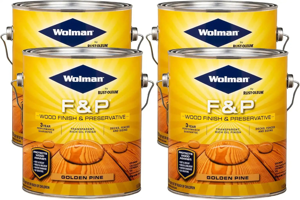 Wolman 14426-4PK F&P Oil-Based Wood Finish & Preservative Transparent Stain, Gallon, Golden Pine, 4 Pack