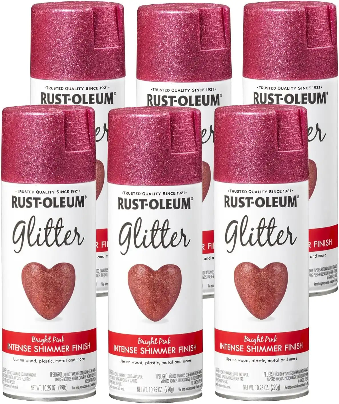 Rust-Oleum 301818-6PK Specialty Glitter Spray Paint, 10.25 oz, Bright Pink, 6 Pack
