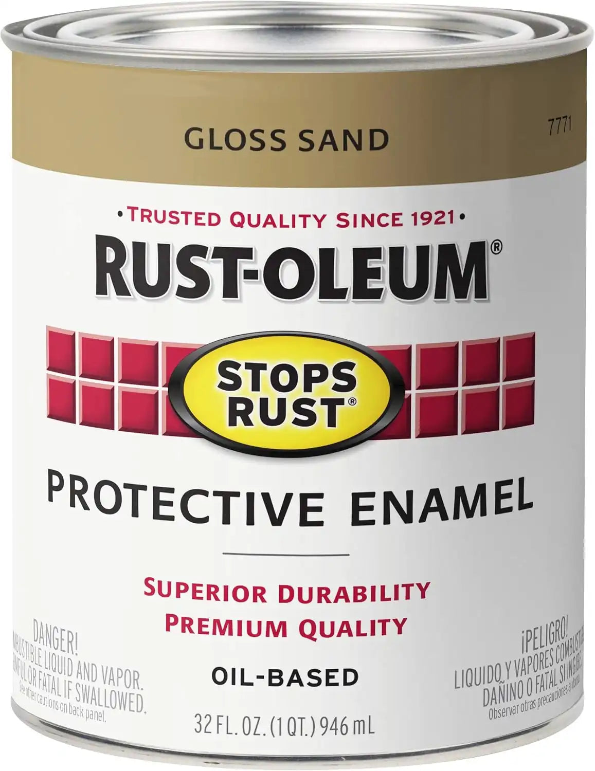 Rust-Oleum 7771502 Stops Rust Brush On Paint, Quart, Gloss Sand, (Pack of 1)