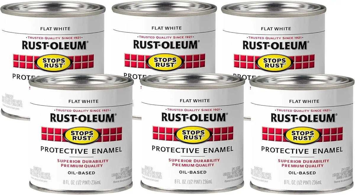 Rust-Oleum 7790730-6PK Stops Rust Brush On Paint, Half Pint, Flat White, (Pack of 6)