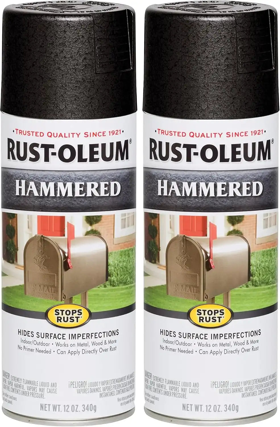 Rust-Oleum 7215830 Stops Rust Hammered Spray Paint, 12 Oz, Black, 12 Ounce (Pack of 2)