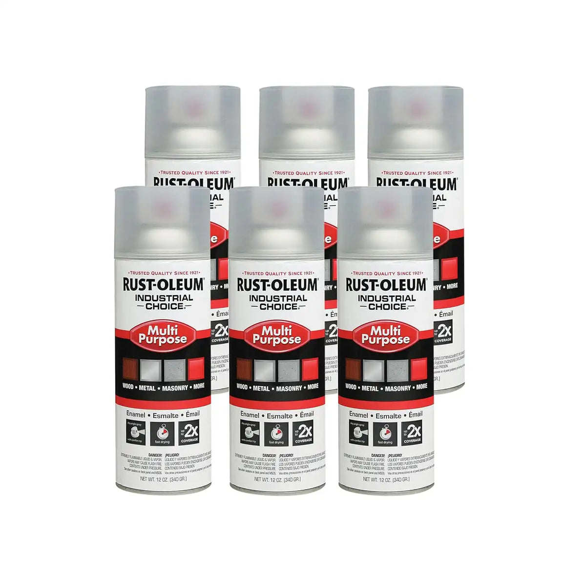Rust-Oleum 1610830-6PK Industrial Choice 1600 System Multi-Purpose Spray Paint, 12 oz, Clear, 6 Pack
