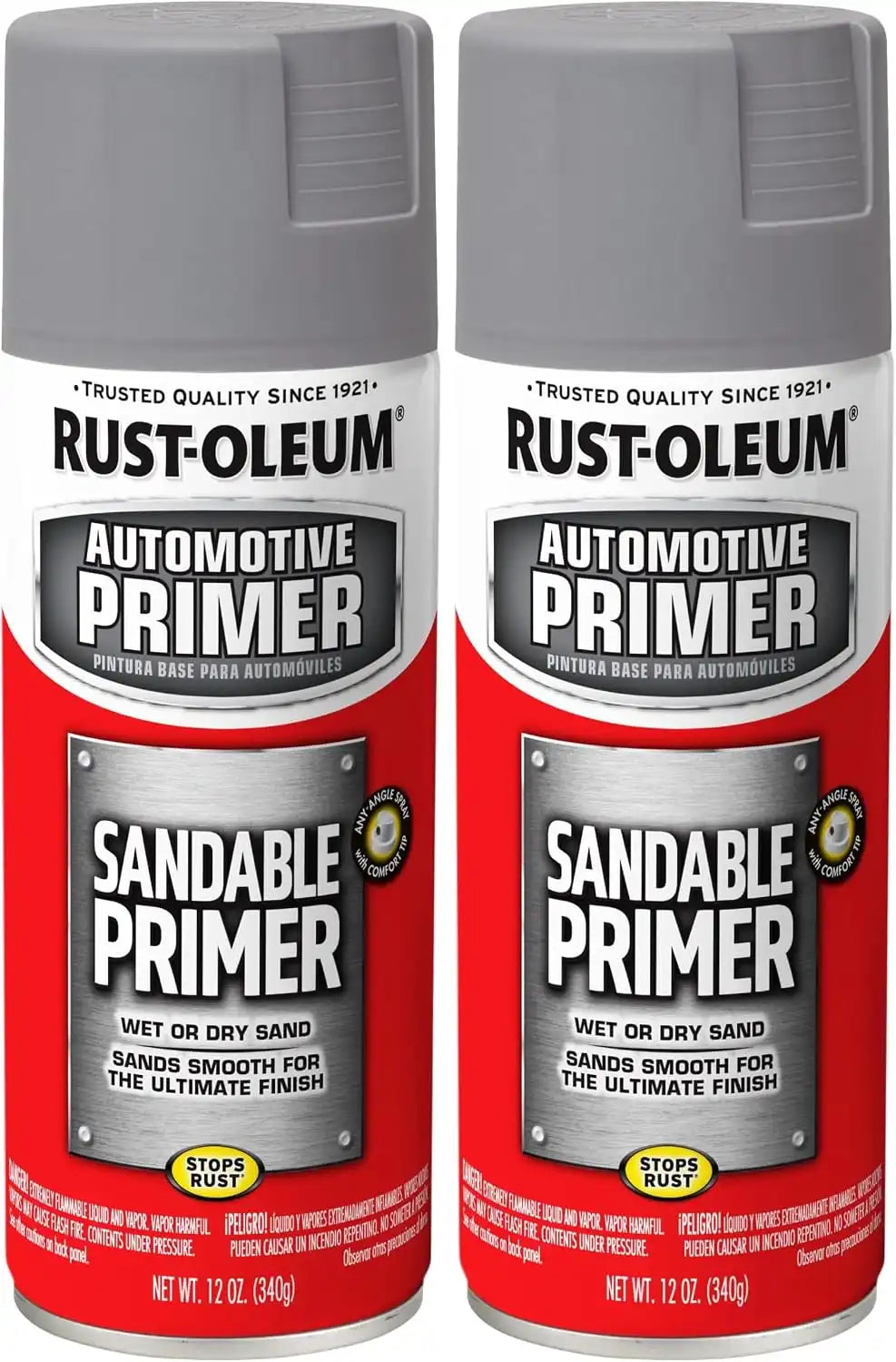 Rust-Oleum 249415 Automotive Sandable Primer Spray, 12 oz, Gray (Pack of 2)