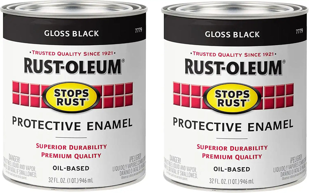 Rust-Oleum 7779502-2PK Stops Rust Brush On Paint, Quart, Gloss Black, (Pack of 2)