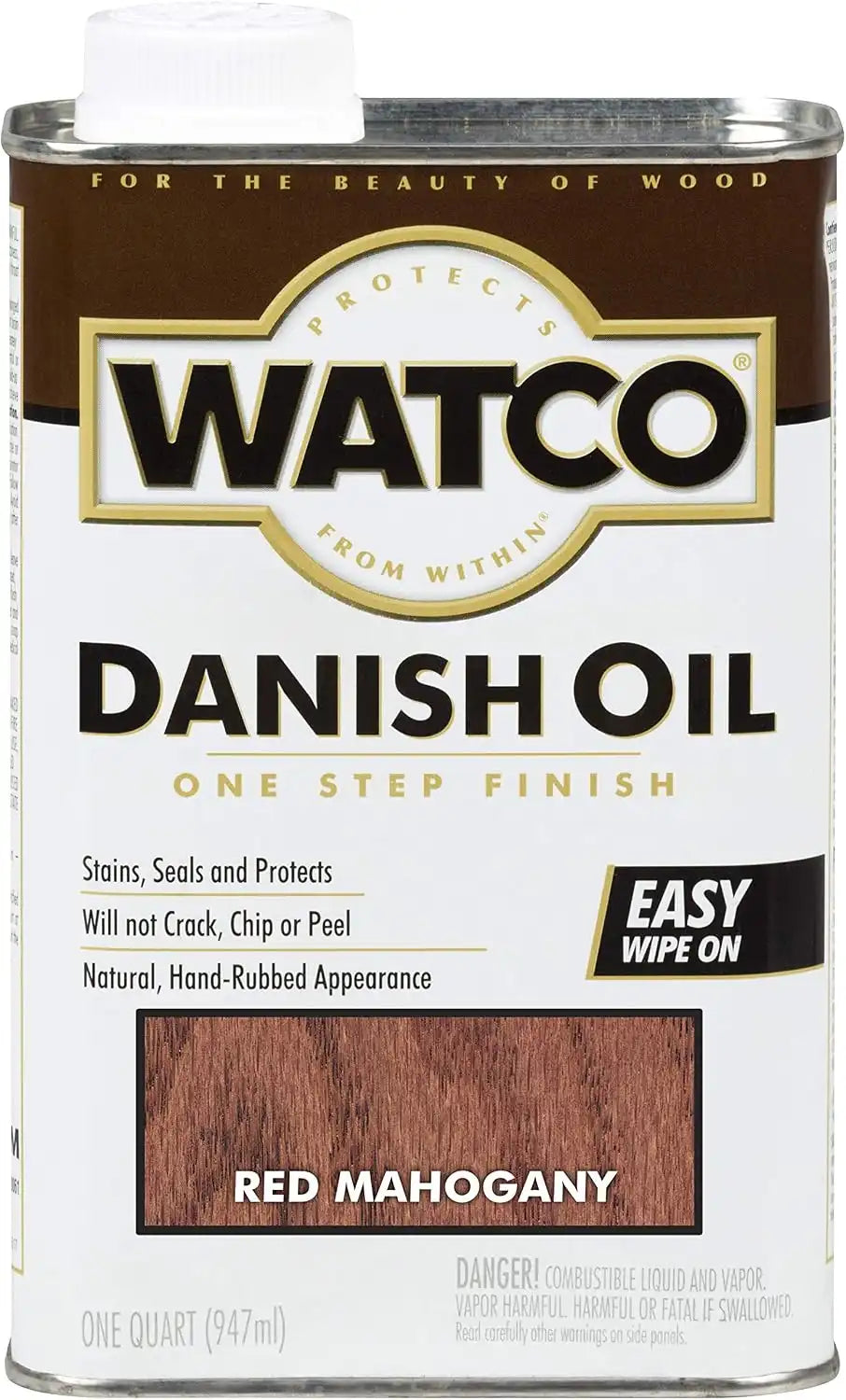 Watco 214380 Danish Oil Wood Finish, Quart, Red Mahogany