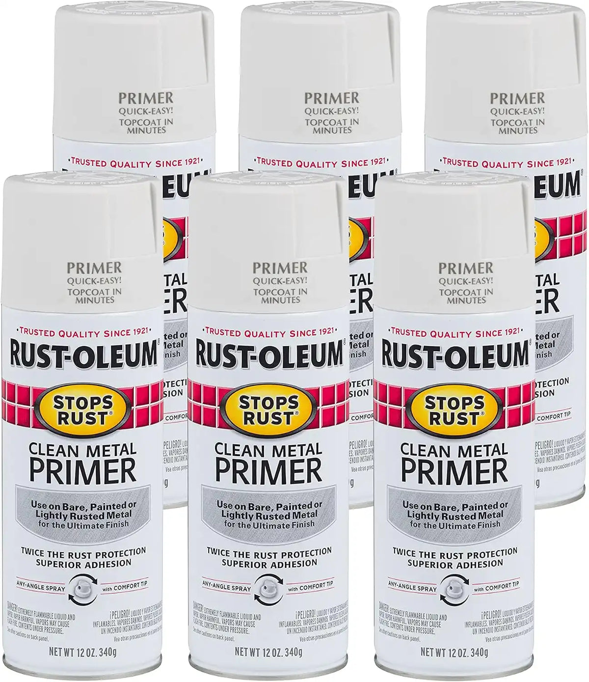 Rust-Oleum 7780830-6PK Stops Rust Clean Metal Primer Spray, 12 Oz, 6 Pack
