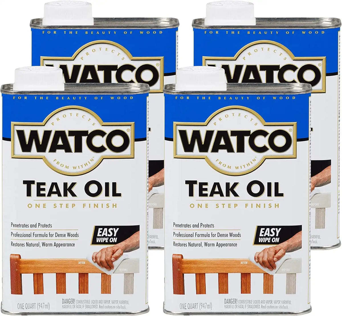 Watco Teak Oil Wood Finish, Quart, Clear, 4 Pack