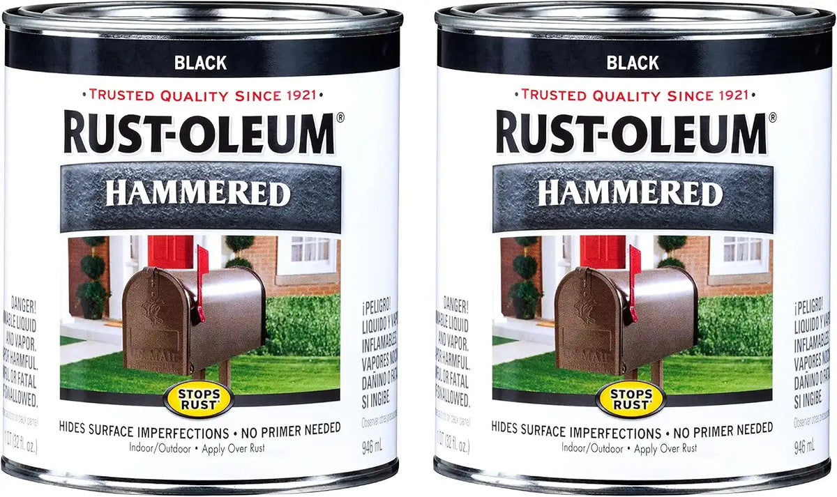 Rust-Oleum 7215502-2PK Stops Rust Hammered Finish Paint, Quart, Black, (Pack of 2)