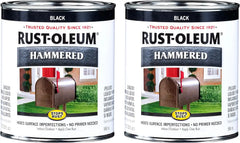 Rust-Oleum 7215502-2PK Stops Rust Hammered Finish Paint, Quart, Black, (Pack of 2)