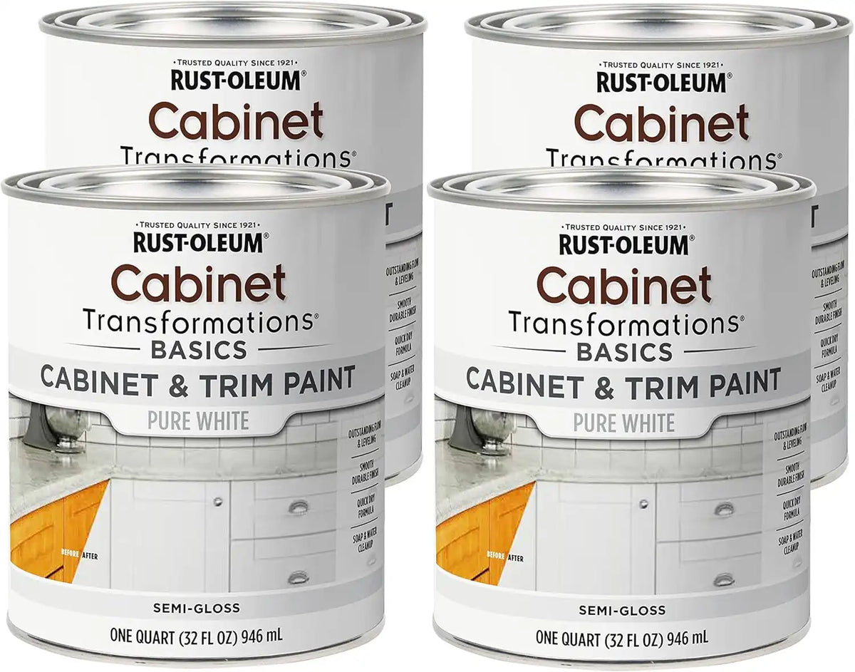 Rust-Oleum 372007-4PK Transformations Basics Cabinet & Trim Paint, Quart, Pure White, 0.25 Gallon (Pack of 4)