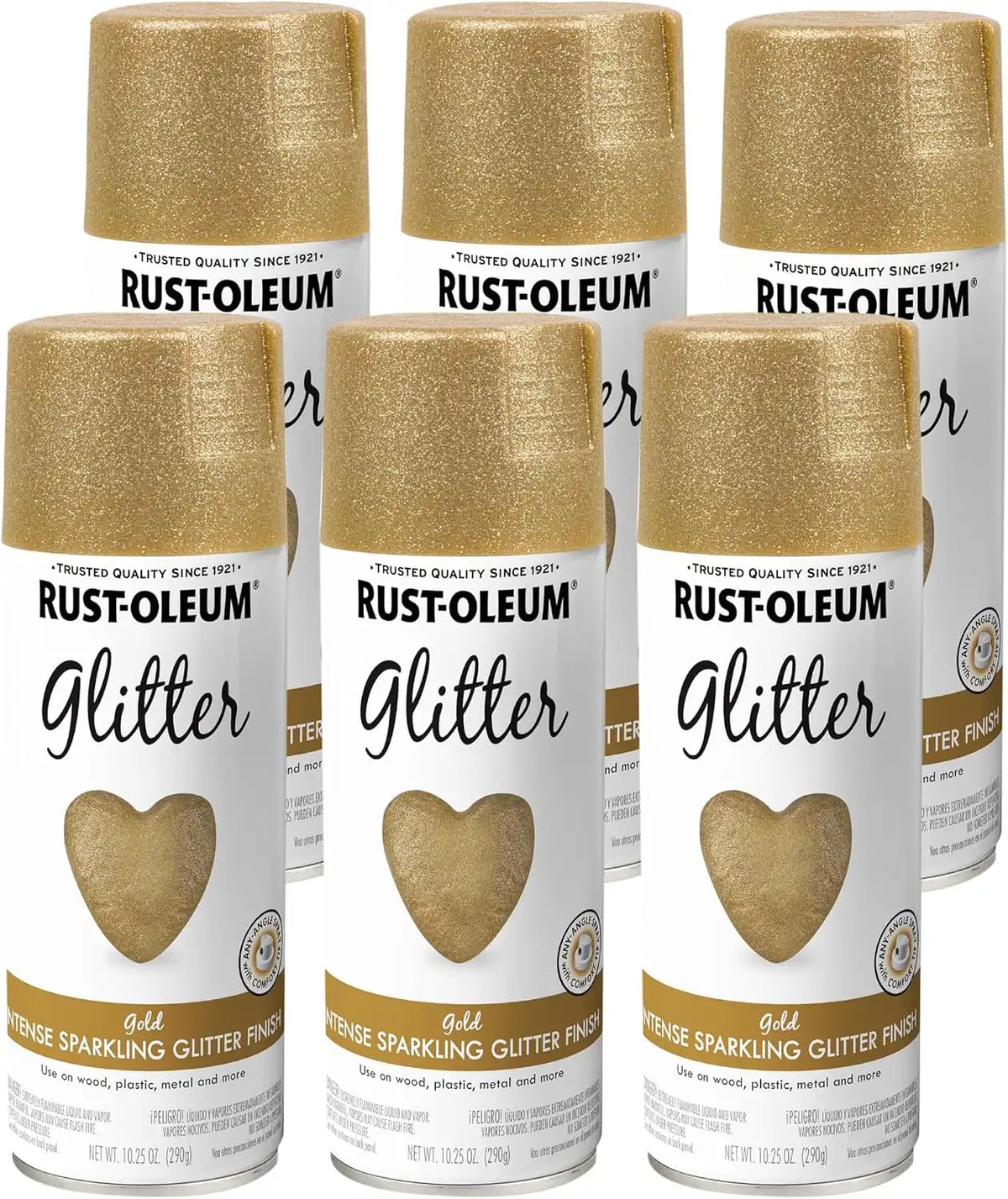 Rust-Oleum 301495-6PK Specialty Glitter Spray Paint, 10.25 oz, Gold, 6 Pack