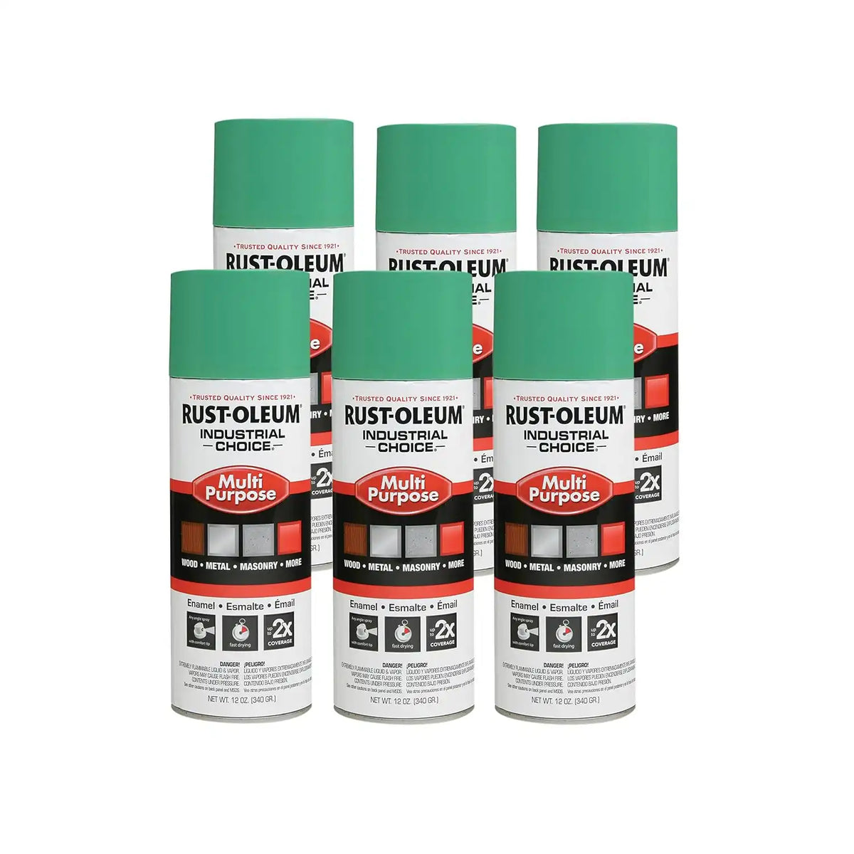 Rust-Oleum 1633830-6PK Industrial Choice 1600 System Multi-Purpose Spray Paint, 12 oz, OSHA Safety Green, 6 Pack