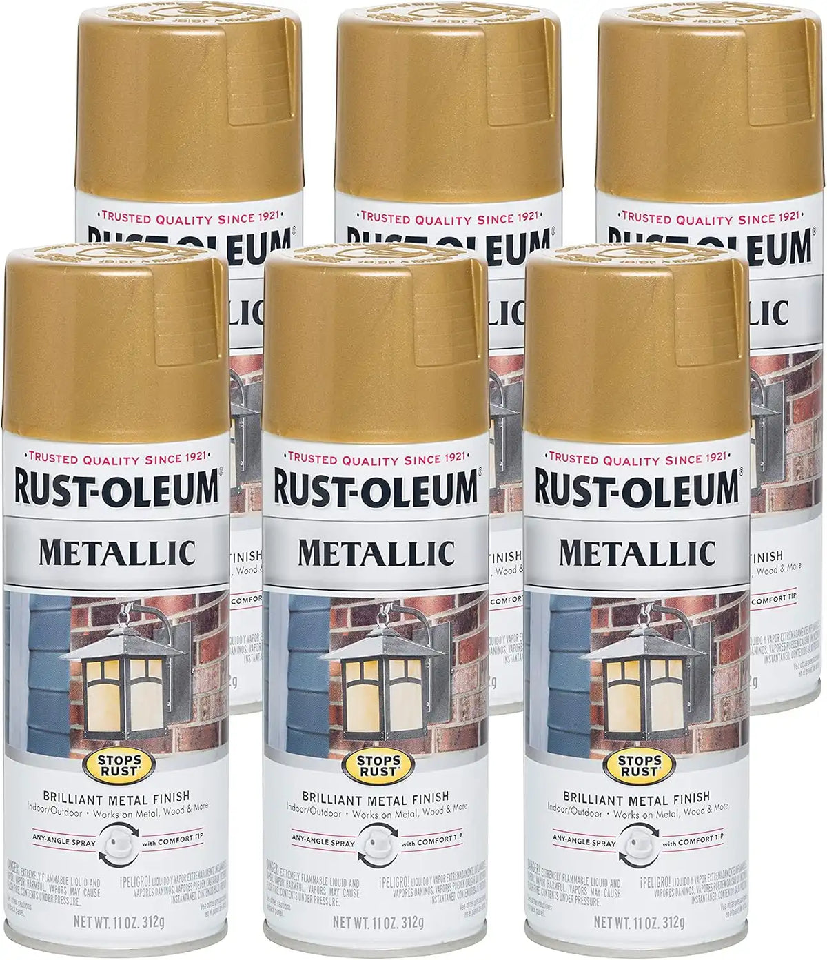 Rust-Oleum 7270830-6PK Stops Rust Metallic Spray Paint, 11 oz, Gold Rush, 6 Pack