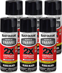 Rust-Oleum 271903-6PK Acrylic Enamel 2X Spray Paint, 12 oz, Gloss Black, 6 Pack