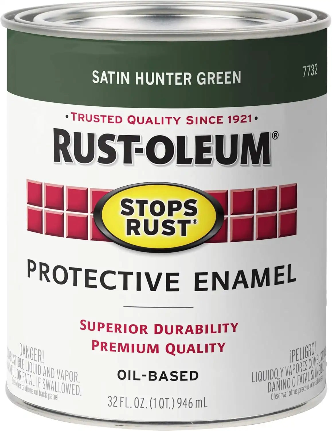 Rust-Oleum 7732502 Stops Rust Brush On Paint, Quart, Satin Hunter Green, (Pack of 1)