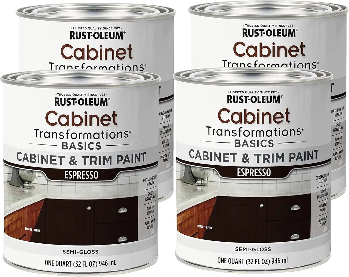 Rust-Oleum 372011-4PK Transformations Basics Cabinet & Trim Paint, Quart, Espresso, 4 Pack
