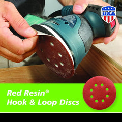 Gator 5" Random Orbit Hook & Loop Red Resin Aluminum Oxide Sanding Discs, 8-Hole, 180 Grit, 50 Pack