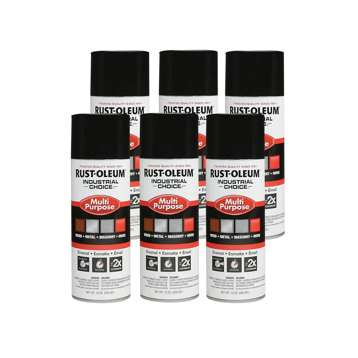 Rust-Oleum 1679830-6PK Industrial Choice 1600 System Multi-Purpose Spray Paint, 12 oz, Gloss Black, 6 Pack