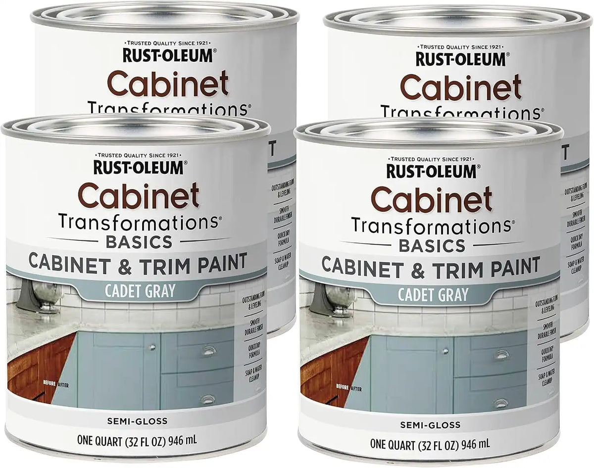 Rust-Oleum 372009-4PK Transformations Basics Cabinet & Trim Paint, Quart, Cadet Gray, 0.25 Gallon (Pack of 4)