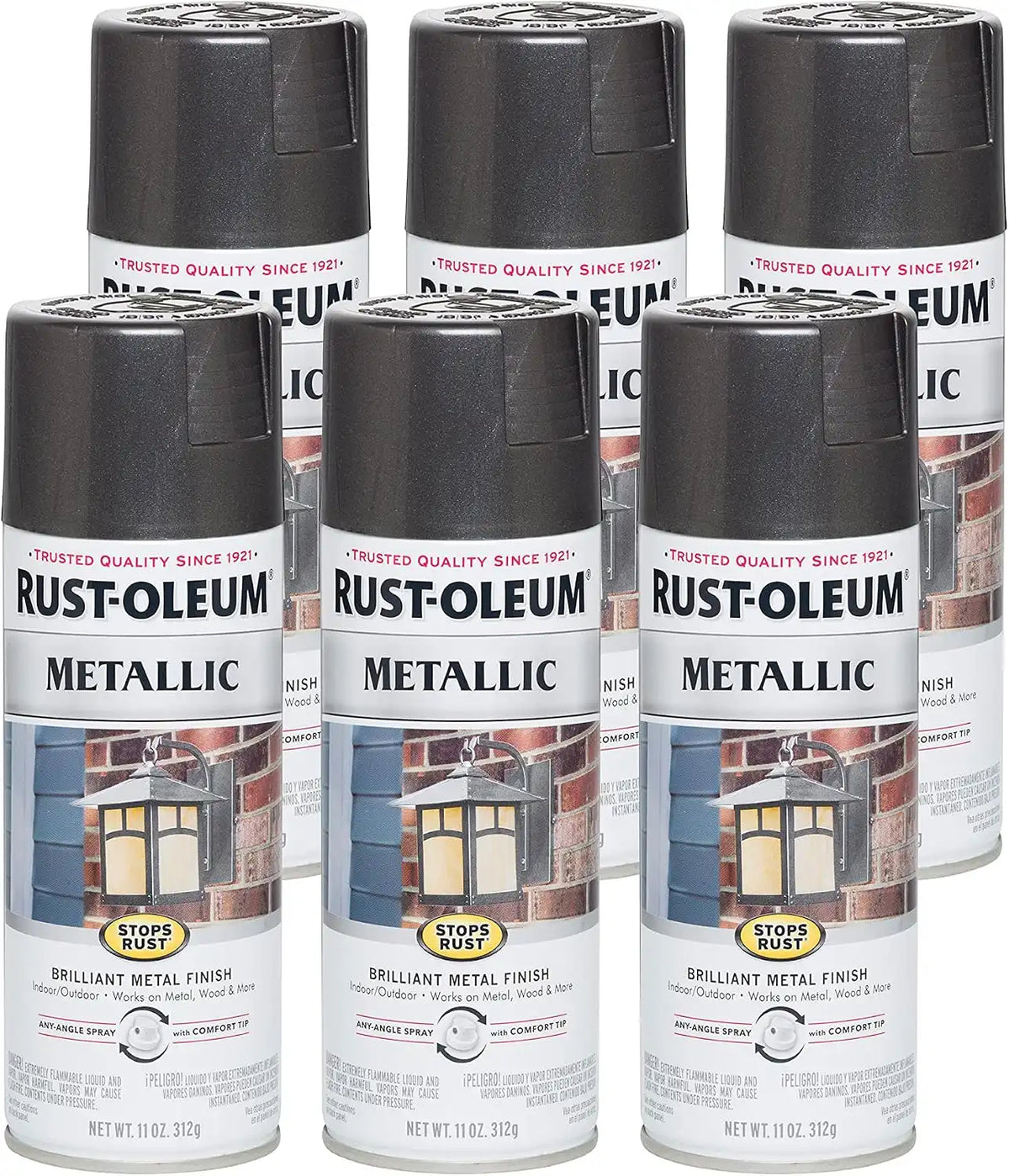 Rust-Oleum 244228-6PK Stops Rust Metallic Spray Paint, 11 oz, Charcoal, 6 Pack