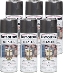 Rust-Oleum 244228-6PK Stops Rust Metallic Spray Paint, 11 oz, Charcoal, 6 Pack