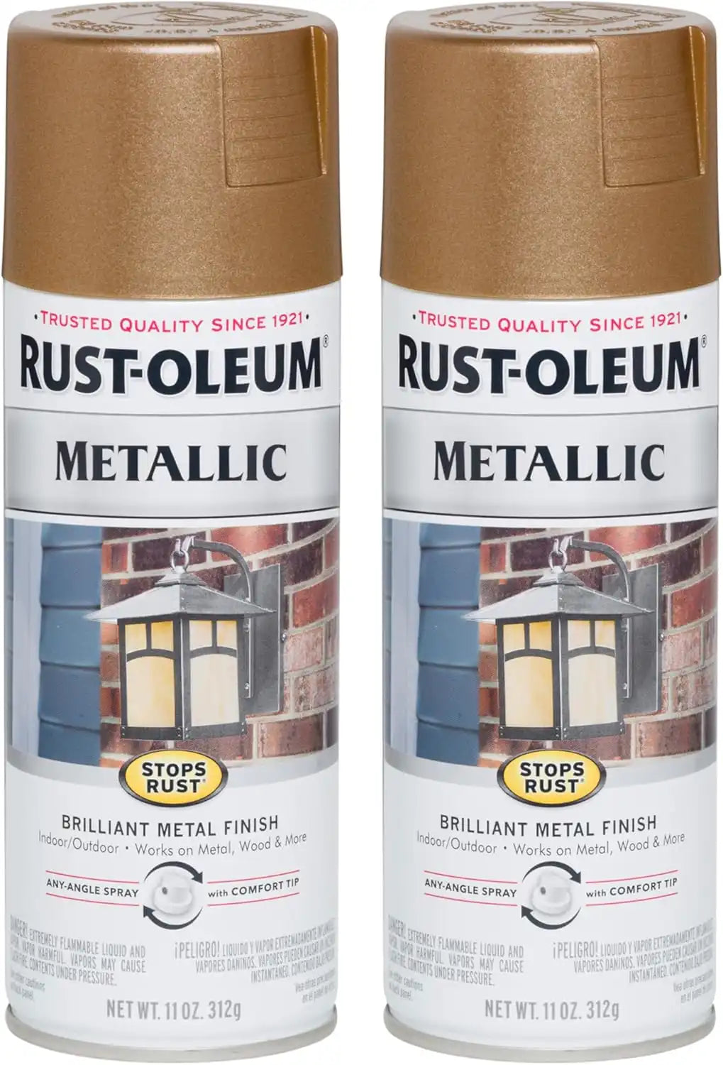 Rust-Oleum 7274830 Stops Rust Metallic Spray Paint, 11 oz, Antique Brass, 2 Pack