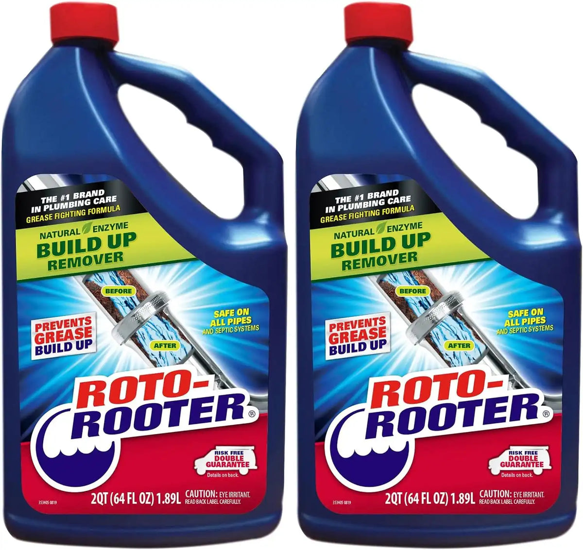 Roto-Rooter Build-Up Remover Drain Cleaner, Enzyme-Based Formula Helps Prevent Clogs and Grease Buildup, Removes Odor, Safe for Septic Systems, Pipes, Toilets, Drains and Sinks, 64 oz (Pack of 2)