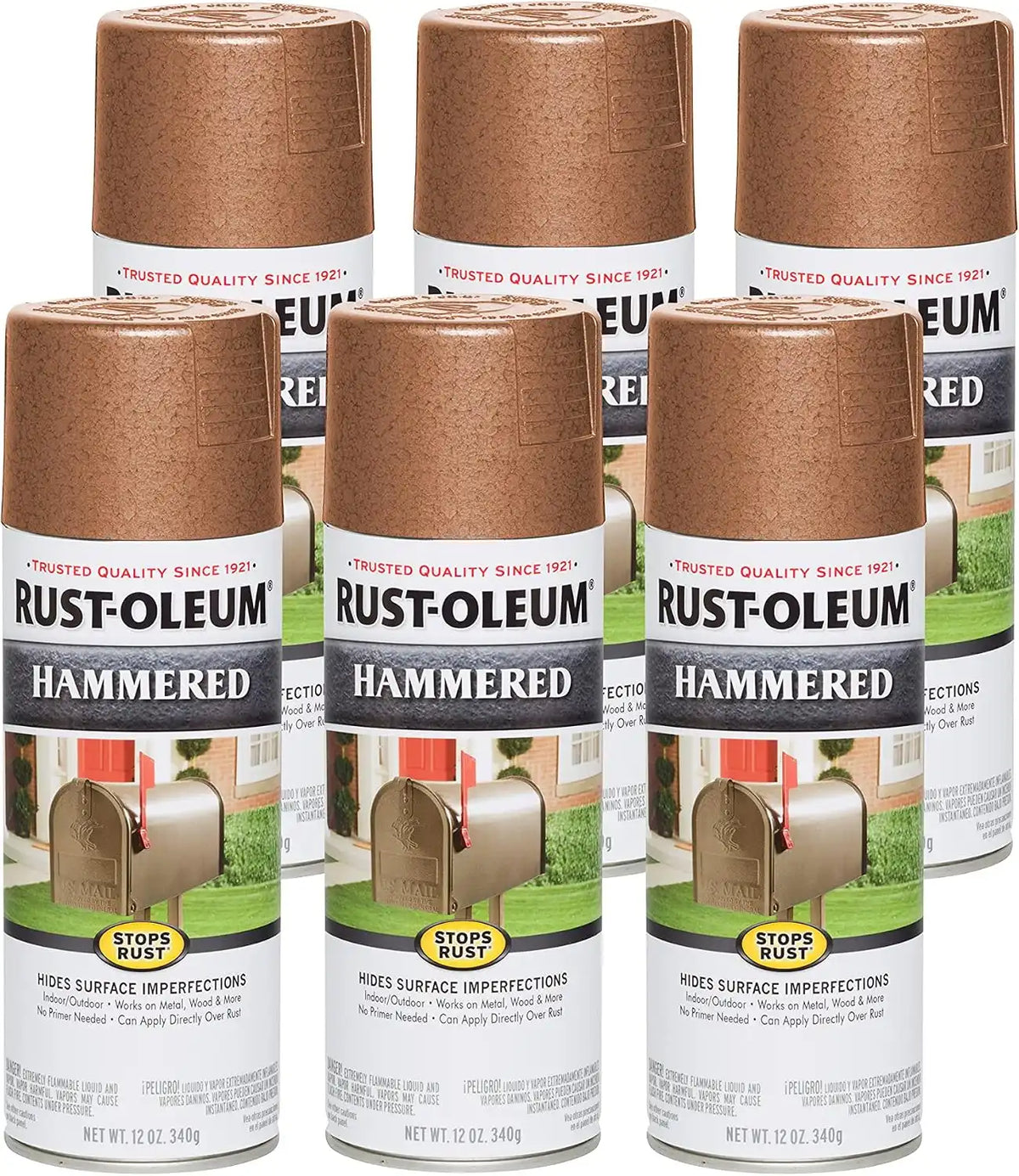 Rust-Oleum 210849-6PK Stops Rust Hammered Spray Paint, 12 oz, Copper, 6 Pack