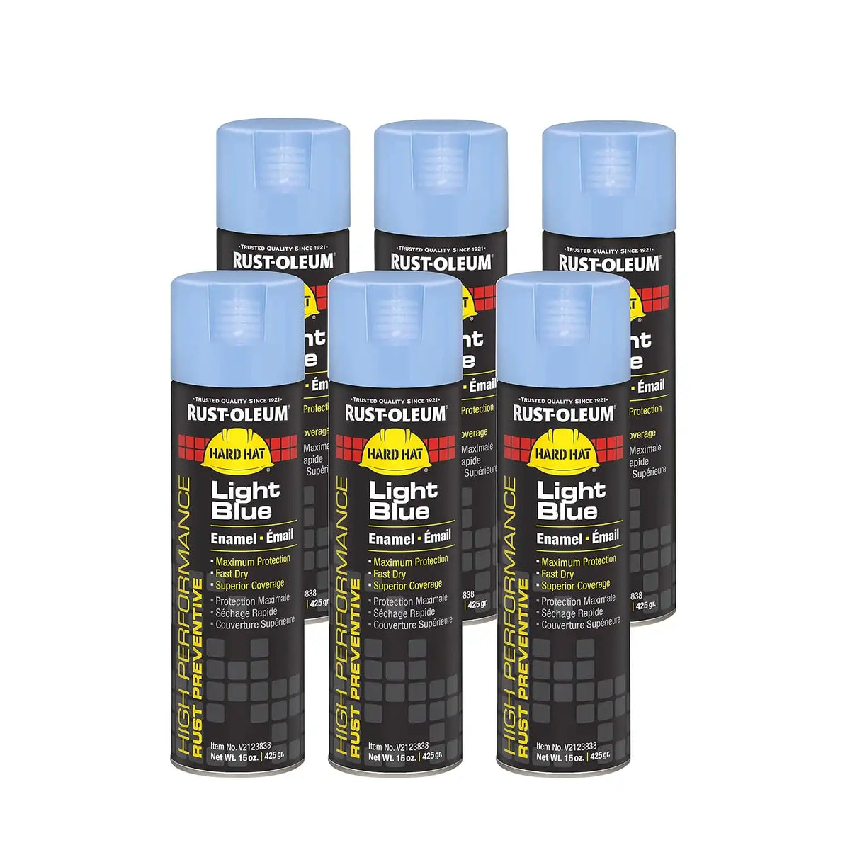 Rust-Oleum V2123838 High Performance V2100 System Rust Preventive Enamel Spray Paint, 20 fl. oz. Container, 15 oz. Fill, Light Blue, 6-Pack