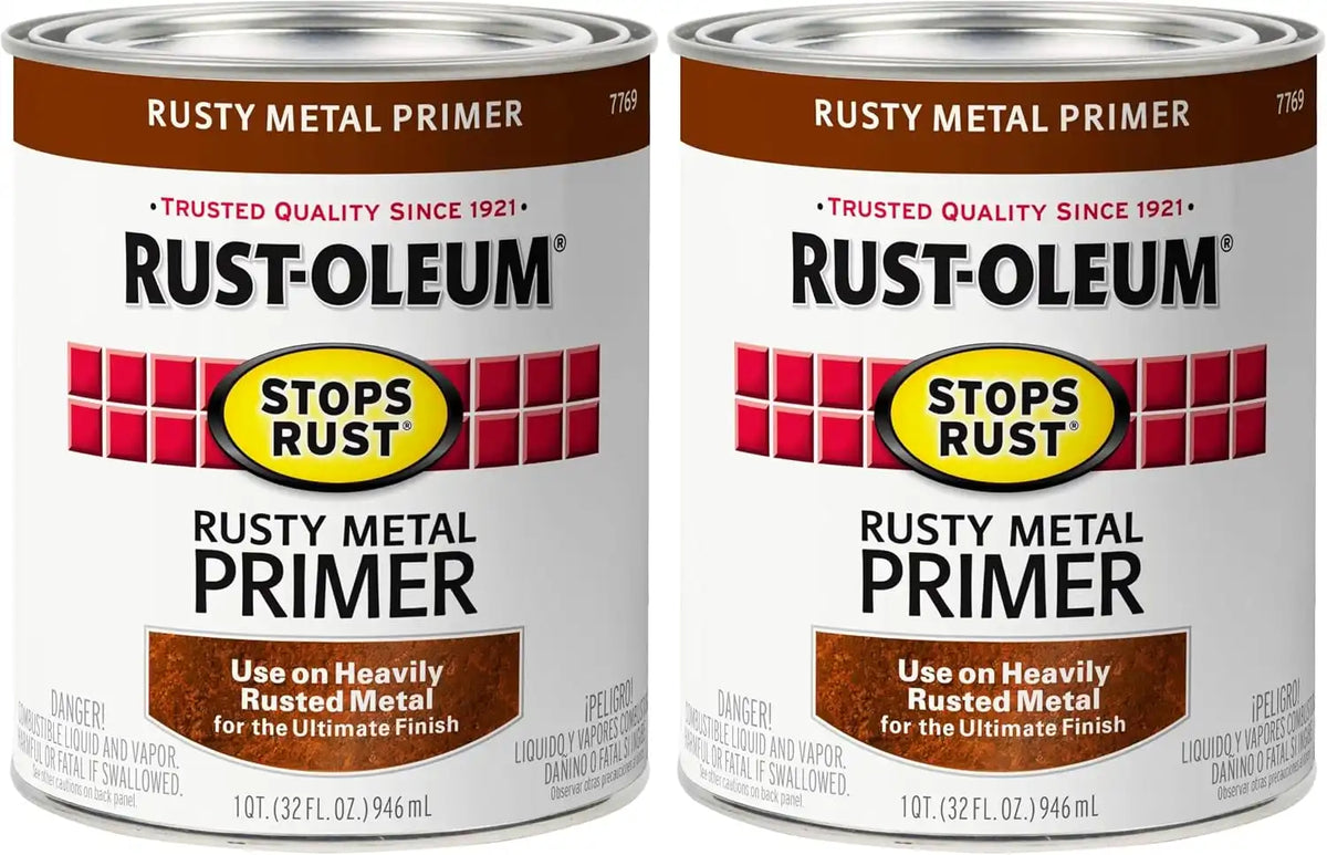 Rust-Oleum 7769502 Protective Enamel Paint Stops Rust, 1 Quarts (Pack of 2), Flat Rusty Metal Primer