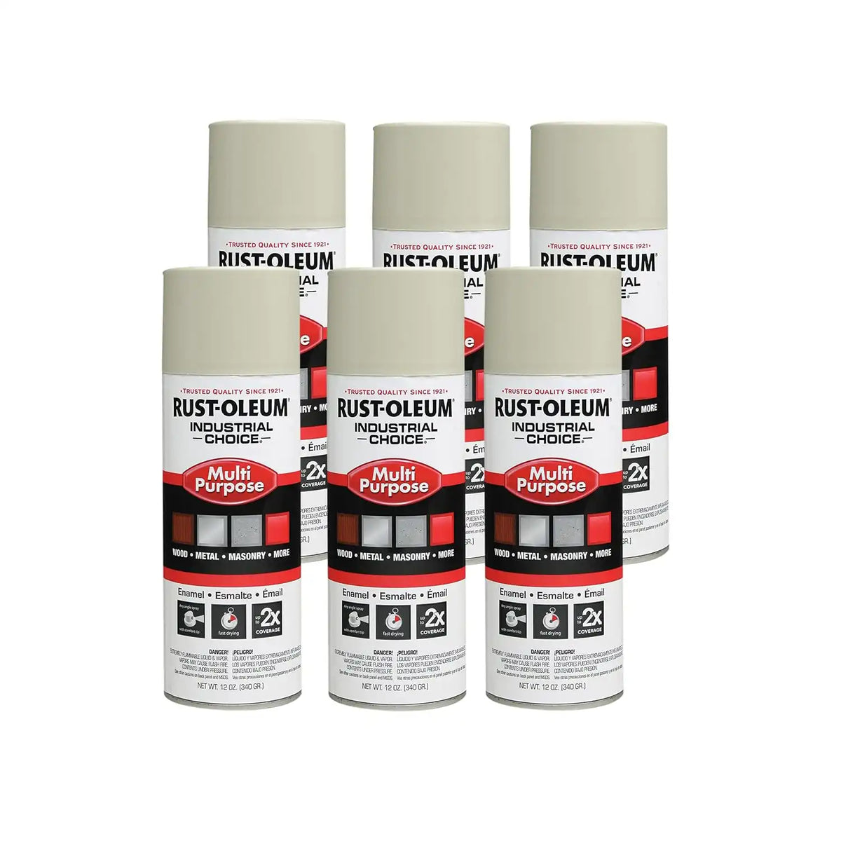 Rust-Oleum 1672830-6PK Industrial Choice 1600 System Multi-Purpose Spray Paint, 12 oz, Almond, 6 Pack