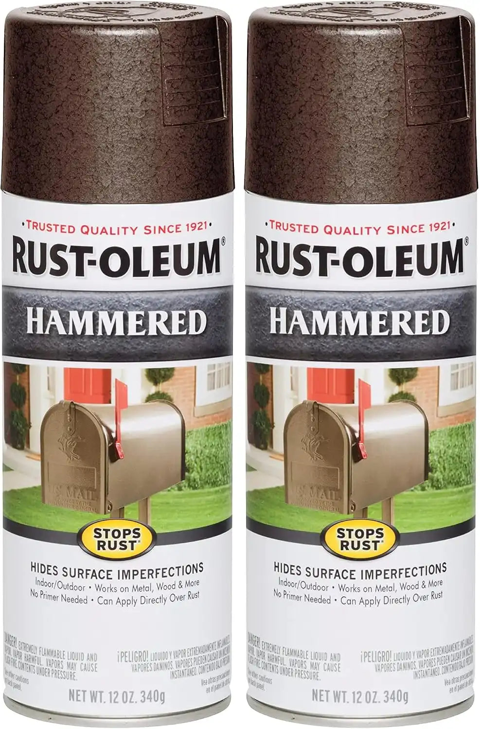 Rust-Oleum 210880 Stops Rust Hammered Spray Paint, 12 Oz, Brown, 12 Ounce (Pack of 2), 12 Fl Oz