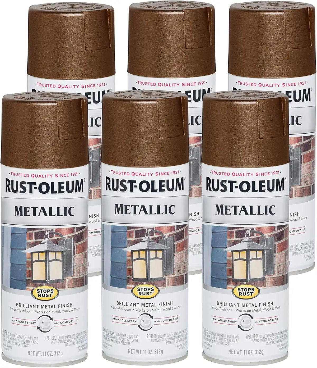Rust-Oleum 286525-6PK Stops Rust Metallic Spray Paint, 11 oz, Dark Copper, 6 Pack
