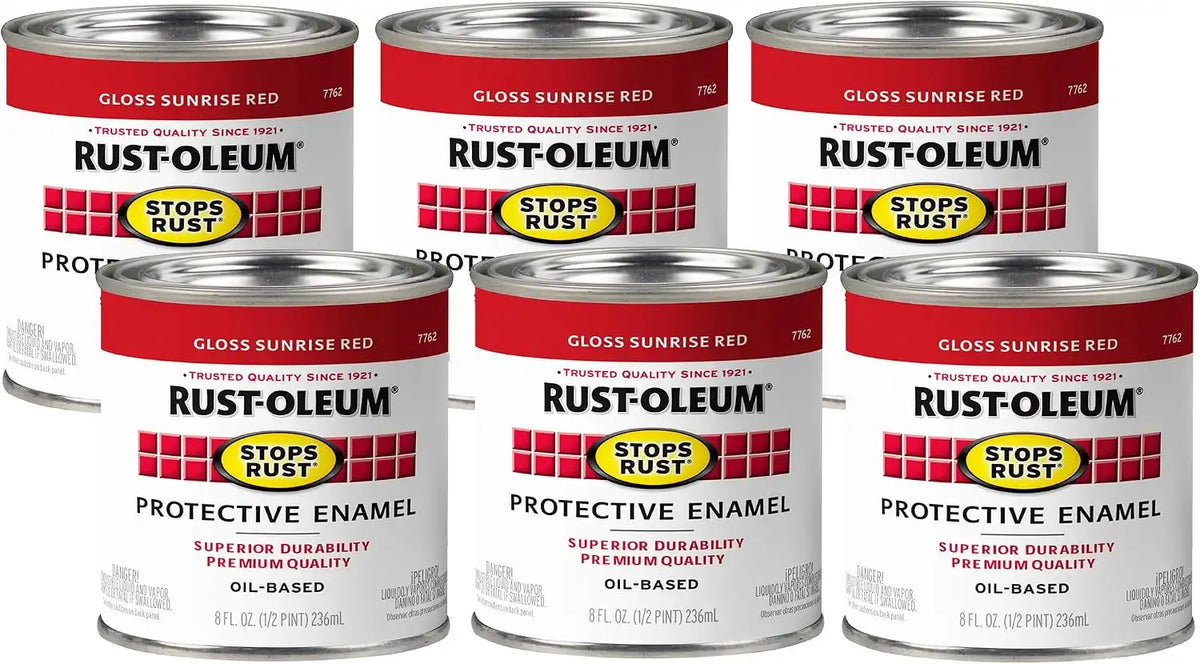 Rust-Oleum 7762730-6PK Stops Rust Brush On Paint, 8 Fl Oz, Gloss Sunrise Red, 48, (Pack of 6)