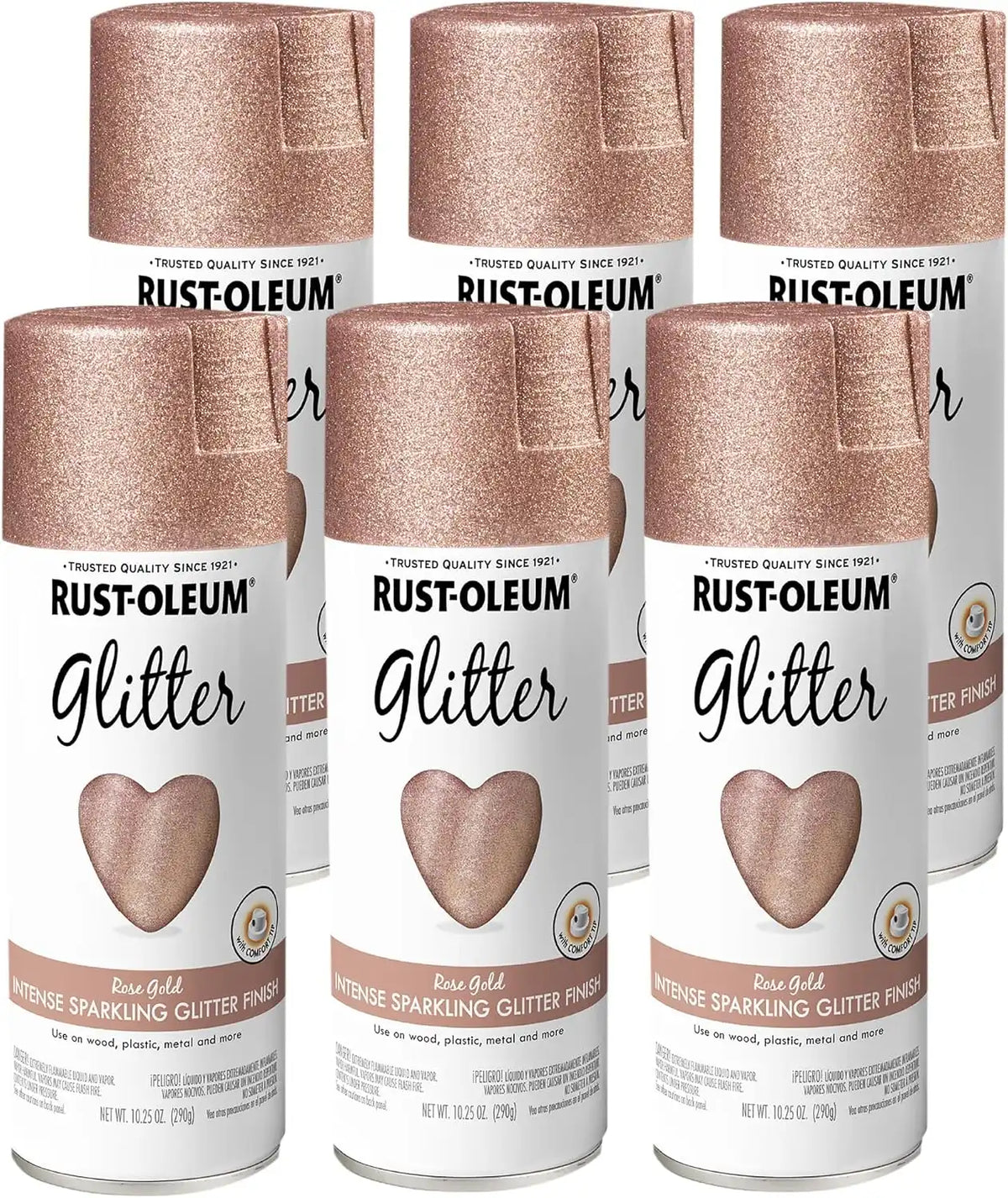 Rust-Oleum 344697-6PK Specialty Glitter Spray Paint, 10.25 Oz, Rose Gold, (Pack of 6)